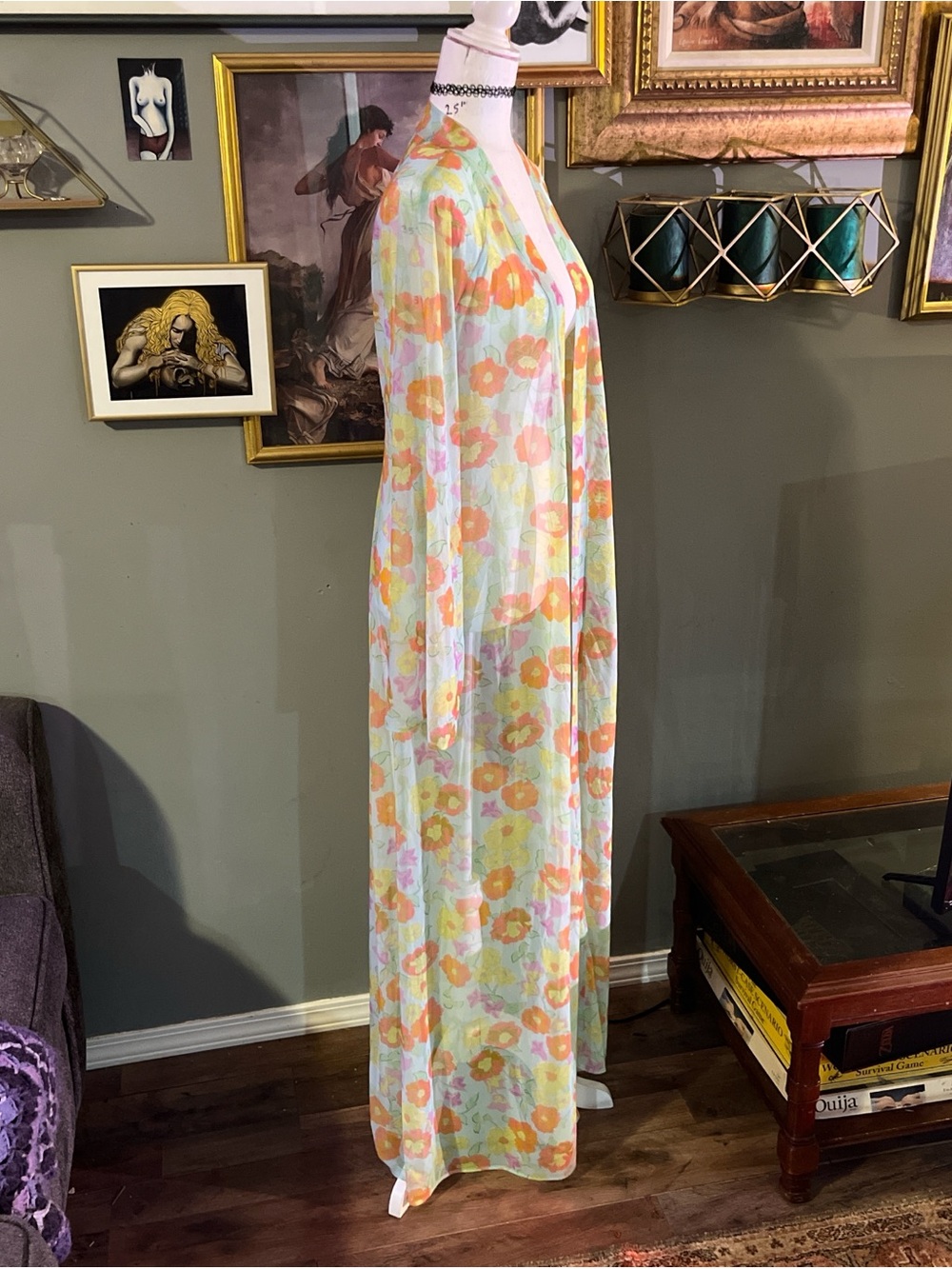 Sheer Floral Maxi Robe - Pastel Multi - Picture 6 of 11
